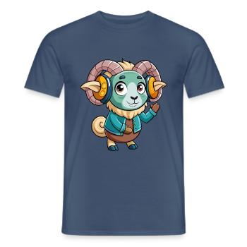 Ram Lustige Zeichentrickfigur Kopfhörer Musik - Männer T-Shirt - Dunkles Denimblau - Vorne - AI Model Male 178 light (178cm)