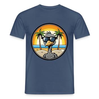 Straußen, Lustig, Cartoon, Sommer, Strand, Sonnenbrille, Cool - Männer T-Shirt - Dunkles Denimblau - Vorne - AI Model Male 178 light (178cm)