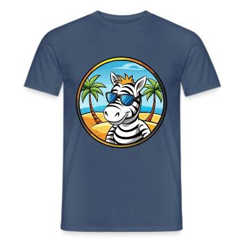 Zebra Lustige Cartoon Sommer Strand Sonnenbrille Cool - Männer T-Shirt - Dunkles Denimblau - Vorne - AI Model Male 178 light (178cm)