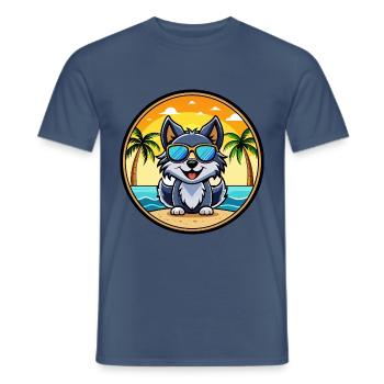Schipperke Hunderasse Cartoon Sonnenbrille Strand - Männer T-Shirt - Dunkles Denimblau - Vorne - AI Model Male 178 light (178cm)
