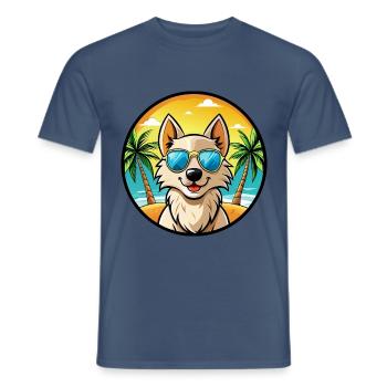 Nordic Spitz Hunderasse Cartoon Sonnenbrille Strand - Männer T-Shirt - Dunkles Denimblau - Vorne - AI Model Male 178 light (178cm)