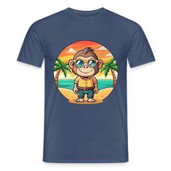 Chimpanzé Lunettes de soleil de plage d’été de dessin animé drôle - T-shirt homme - denim foncé - Devant - AI Model Male 178 light (178cm)