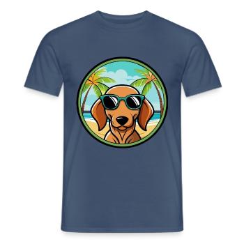 Dackel Hunderasse Cartoon Sonnenbrille Strand - Männer T-Shirt - Dunkles Denimblau - Vorne - AI Model Male 178 light (178cm)