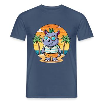 Rhino Lustige Cartoon Sommer Strand Sonnenbrille - Männer T-Shirt - Dunkles Denimblau - Vorne - AI Model Male 178 light (178cm)
