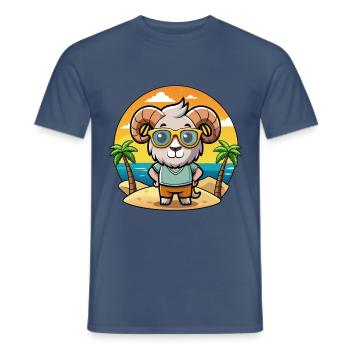 Ram Lustige Cartoon Sommer Strand Sonnenbrille - Männer T-Shirt - Dunkles Denimblau - Vorne - AI Model Male 178 light (178cm)