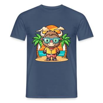 Buffalo Lustige Cartoon Sommer Strand Sonnenbrille - Männer T-Shirt - Dunkles Denimblau - Vorne - AI Model Male 178 light (178cm)