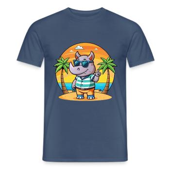 Rhino Lustige Cartoon Sommer Strand Sonnenbrille - Männer T-Shirt - Dunkles Denimblau - Vorne - AI Model Male 178 light (178cm)