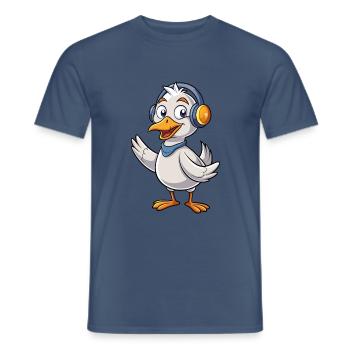 Gans Lustige Zeichentrickfigur Kopfhörer Musik - Männer T-Shirt - Dunkles Denimblau - Vorne - AI Model Male 178 light (178cm)
