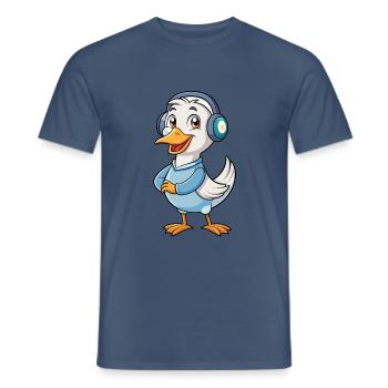 Gans Lustige Zeichentrickfigur Kopfhörer Musik - Männer T-Shirt - Dunkles Denimblau - Vorne - AI Model Male 178 light (178cm)