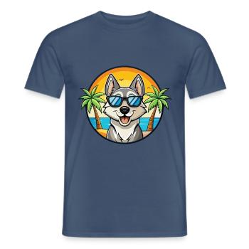 Schwedischer Elchhund Hunderasse Cartoon Sonnenbrille Strand - Männer T-Shirt - Dunkles Denimblau - Vorne - AI Model Male 178 light (178cm)