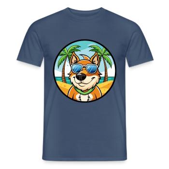 Volpino Italiano Hunderasse Cartoon Sonnenbrille Strand - Männer T-Shirt - Dunkles Denimblau - Vorne - AI Model Male 178 light (178cm)