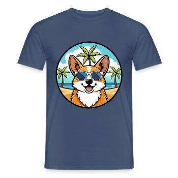Pembroke Welsh Corgi Hunderasse Cartoon Sonnenbrille - Männer T-Shirt - Dunkles Denimblau - Vorne - AI Model Male 178 light (178cm)