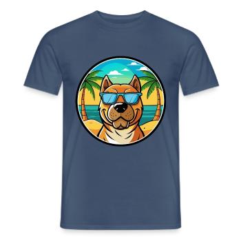 Perro De Presa Canario Hunderasse Cartoon Strand - Männer T-Shirt - Dunkles Denimblau - Vorne - AI Model Male 178 light (178cm)