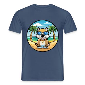 Milieu Asiatique Ovtcharka Chien Race Dessin Animé Plage - T-shirt homme - denim foncé - Devant - AI Model Male 178 light (178cm)