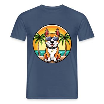 Japanischer Terrier Hund Rasse Cartoon Sonnenbrille Strand - Männer T-Shirt - Dunkles Denimblau - Vorne - AI Model Male 178 light (178cm)