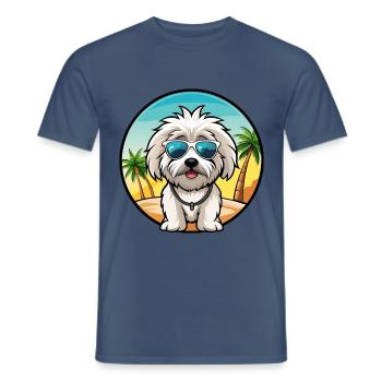 Coton De Tulear Hunderasse Cartoon Sonnenbrille Strand - Männer T-Shirt - Dunkles Denimblau - Vorne - AI Model Male 178 light (178cm)