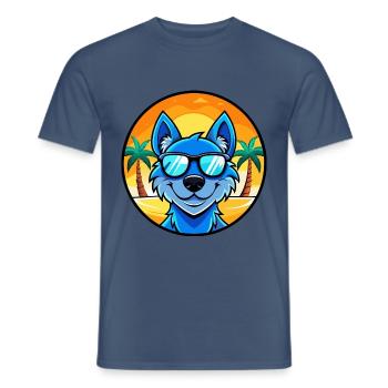 Blaue Spitzenhunderasse Cartoon Sonnenbrille Strand - Männer T-Shirt - Dunkles Denimblau - Vorne - AI Model Male 178 light (178cm)