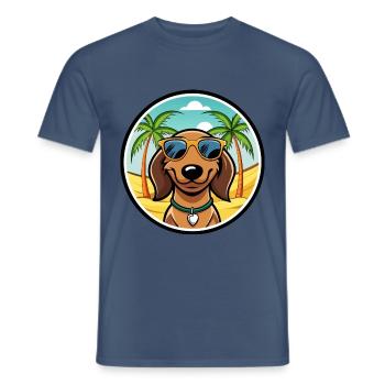 Teckel de Westphalie Race De Chien Dessin Animé Plage - T-shirt homme - denim foncé - Devant - AI Model Male 178 light (178cm)