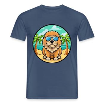 Tibetische Dogge Hunderasse Cartoon Sonnenbrille Strand - Männer T-Shirt - Dunkles Denimblau - Vorne - AI Model Male 178 light (178cm)