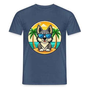 Schwedische Vallhund Hunderasse Cartoon Sonnenbrille Strand - Männer T-Shirt - Dunkles Denimblau - Vorne - AI Model Male 178 light (178cm)