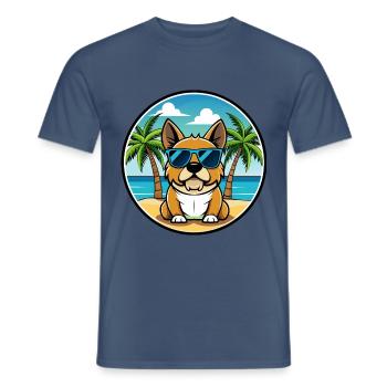 Perro De Presa Mallorquinische Hunderasse Cartoon Beach - Männer T-Shirt - Dunkles Denimblau - Vorne - AI Model Male 178 light (178cm)