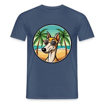 Old Croatian Sighthound Dog Breed Cartoon Beach - Men's T-Shirt - dark denim - Front - AI Model Male 178 light (178cm)