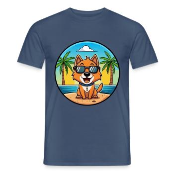 Kyi Leo Hunderasse Cartoon Sonnenbrille Strand - Männer T-Shirt - Dunkles Denimblau - Vorne - AI Model Male 178 light (178cm)