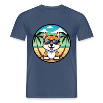 Hokkaido Dog Breed Cartoon Sunglasses Beach - Men's T-Shirt - dark denim - Front - AI Model Male 178 light (178cm)