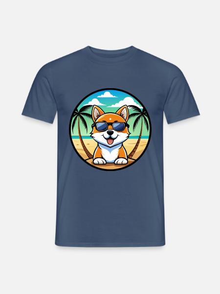 Hokkaido Hondenras Cartoon Zonnebril Strand - Heren T-shirt - donker denimblauw