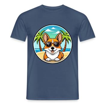 Corgi Hund Rasse Cartoon Sonnenbrille Strand - Männer T-Shirt - Dunkles Denimblau - Vorne - AI Model Male 178 light (178cm)