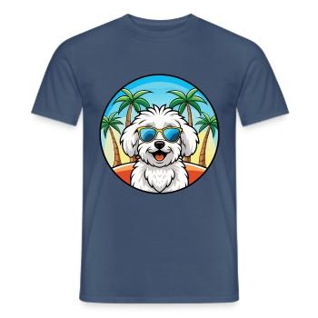 Bichon frisé race de chien dessin animé lunettes de soleil plage - T-shirt homme - denim foncé - Devant - AI Model Male 178 light (178cm)