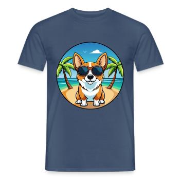 Strickjacke Welsh Corgi Hund Rasse Cartoon Sonnenbrille - Männer T-Shirt - Dunkles Denimblau - Vorne - AI Model Male 178 light (178cm)