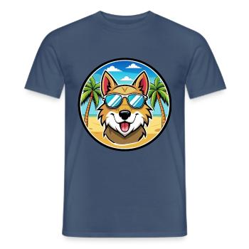 Aidi Hunderasse Cartoon Sonnenbrille Strand - Männer T-Shirt - Dunkles Denimblau - Vorne - AI Model Male 178 light (178cm)