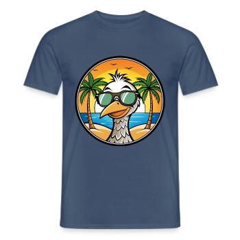Straußen, Lustig, Cartoon, Sommer, Strand, Sonnenbrille, Cool - Männer T-Shirt - Dunkles Denimblau - Vorne - AI Model Male 178 light (178cm)