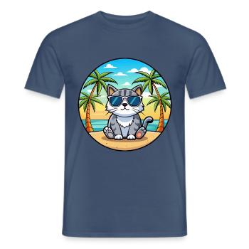 Schottische Falte Katzenrasse Cartoon Sonnenbrille Strand - Männer T-Shirt - Dunkles Denimblau - Vorne - AI Model Male 178 light (178cm)