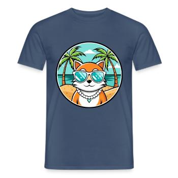 Hantilly Tiffany Katzenrasse Cartoon Sonnenbrille Strand - Männer T-Shirt - Dunkles Denimblau - Vorne - AI Model Male 178 light (178cm)