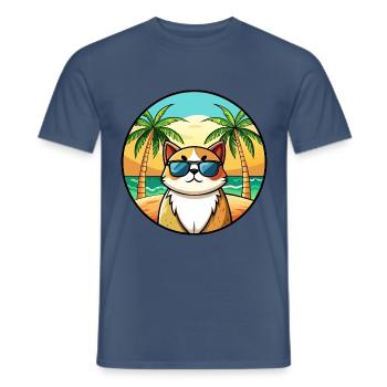 Exotische Kurzhaarkatze Rasse Cartoon Sonnenbrille Strand - Männer T-Shirt - Dunkles Denimblau - Vorne - AI Model Male 178 light (178cm)