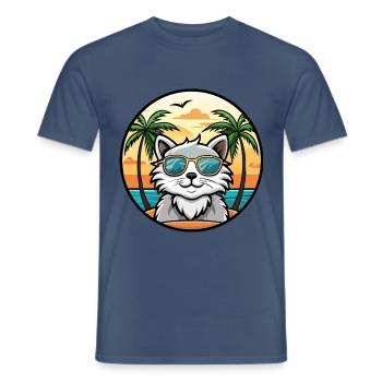 Selkirk Rex Cat Breed Cartoon Lunettes de soleil Beach - T-shirt homme - denim foncé - Devant - AI Model Male 178 light (178cm)