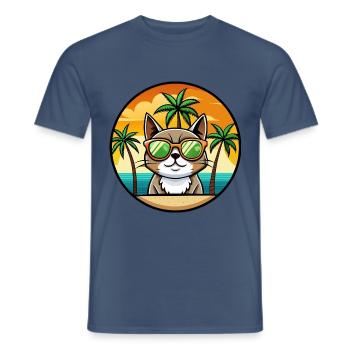 Exotische Kurzhaarkatze Rasse Cartoon Sonnenbrille Strand - Männer T-Shirt - Dunkles Denimblau - Vorne - AI Model Male 178 light (178cm)