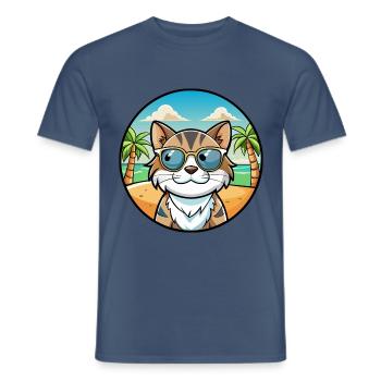 Verdünnte Kattunkatzenrasse Cartoon Sonnenbrille Strand - Männer T-Shirt - Dunkles Denimblau - Vorne - AI Model Male 178 light (178cm)