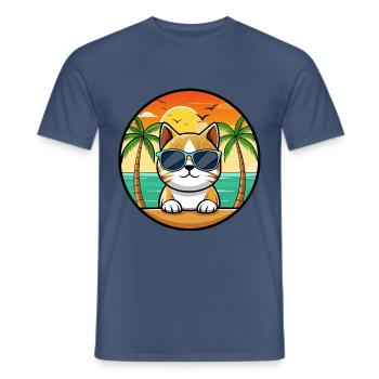 Burmesische Katzenrasse Cartoon Sonnenbrille Strand - Männer T-Shirt - Dunkles Denimblau - Vorne - AI Model Male 178 light (178cm)