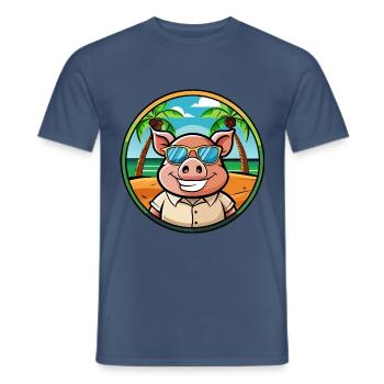Cochon Drôle Dessin Animé Plage D’été Lunettes De Soleil Autocollant - T-shirt homme - denim foncé - Devant - AI Model Male 178 light (178cm)