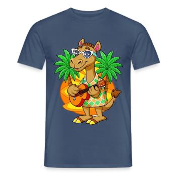 Drôle Camel Dessin animé Plage d’été Lunettes de soleil Guitare - T-shirt homme - denim foncé - Devant - AI Model Male 178 light (178cm)