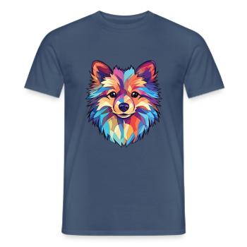 Pommern Deutscher Spitz Hunderasse Aquarellglas - Männer T-Shirt - Dunkles Denimblau - Vorne - AI Model Male 178 light (178cm)