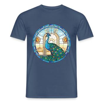 Pfauenbunte Aquarell-Tierillustration - Männer T-Shirt - Dunkles Denimblau - Vorne - AI Model Male 178 light (178cm)