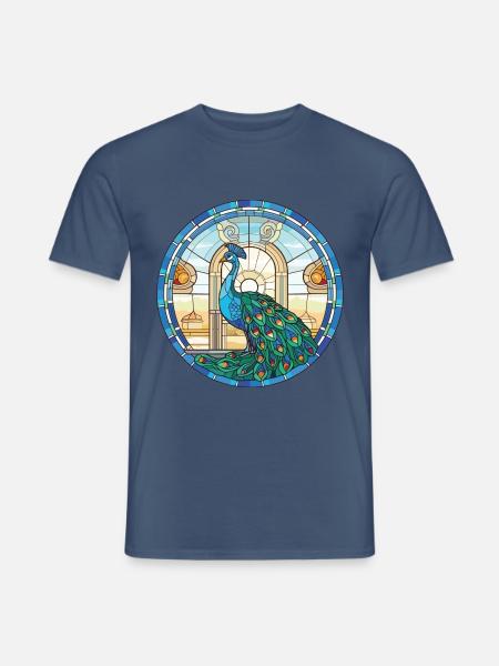 Pfauenbunte Aquarell-Tierillustration - Männer T-Shirt - Dunkles Denimblau