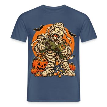 Halloween-Mumie Gamer mit Kabelsalat - Männer T-Shirt - Dunkles Denimblau - Vorne - AI Model Male 178 light (178cm)