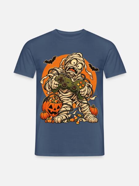 Halloween-Mumie Gamer mit Kabelsalat - Männer T-Shirt - Dunkles Denimblau
