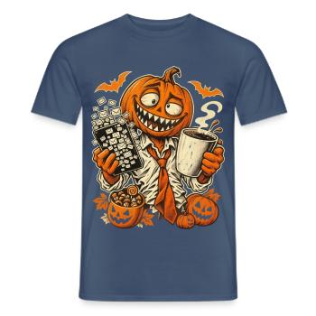 Halloween-Kürbisbürohengst im E-Mail-Chaos - Männer T-Shirt - Dunkles Denimblau - Vorne - AI Model Male 178 light (178cm)