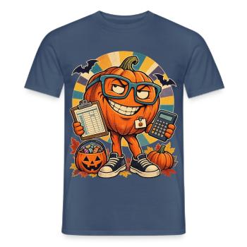 Halloween-Kürbis Buchhalter Retro-Büro-Nerd - Männer T-Shirt - Dunkles Denimblau - Vorne - AI Model Male 178 light (178cm)